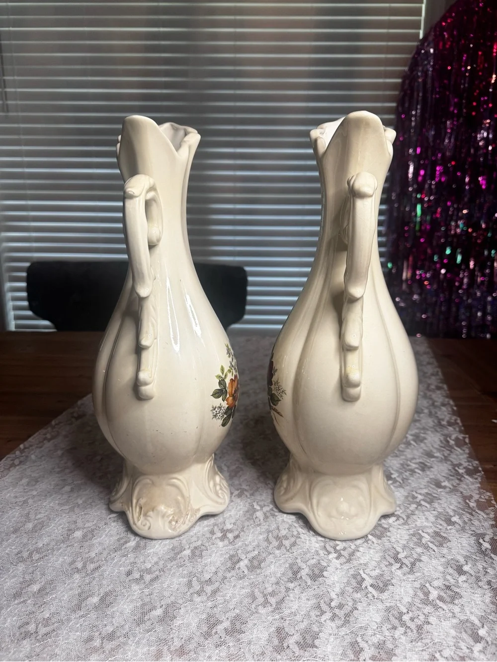Cream Floral Ceramic Decorative Vase Pair